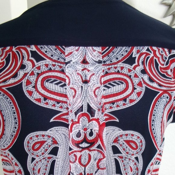 Enfocus Studio Chiffon Navy Blue Red White Paisley Print V-Neck Dress Sz 4 / S - Picture 14 of 15
